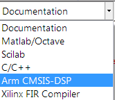 Select the Arm CMSIS-DSP framework from the selection box in the filter summary window