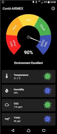 Airmex covid safe and healthy office measuring Temperature, humidity, TVOC and CO2 and working with Bluetooth