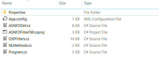 C# project folder from the ASN Filter Designer